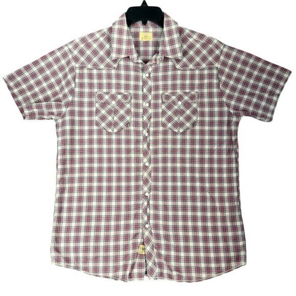 Vintage Trevero Western Shirt Mens L Plaid Short Sleeve Button Up Heritage Y2K